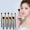 (Black and gold) 10 eye shadow powder eyebrow pencil eyeliner blush foundation concealer makeup brush set