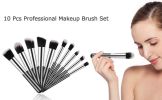 Mini Travel Makeup Brush Set-10pcs Soft Nylon Bristle Blush Loose Powder Eyeshadow Black Silver Makeup Brush Set